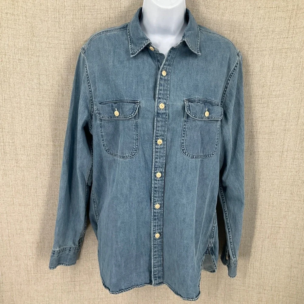 J. Crew Denim Shirt Mens M Blue Cotton Button Down Workwear Classic Casual